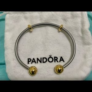 PANDORA two-tone snake chain open bangle